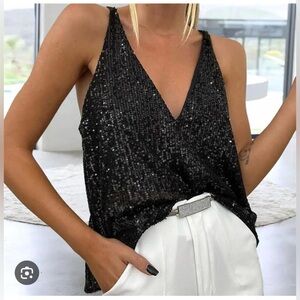 NWT  Loft black sequin shell top size L petite